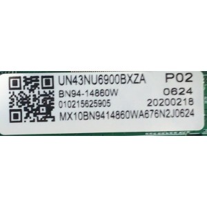 MAIN PARA SMART TV SAMSUNG 4K UHD RESOLUCION  (3840 X 2160) / NUMERO DE PARTE BN94-14860W / BN41-02703B / BN97-00038G / BN9414860W / 14860W / NUMERO DE PANEL CY-NN043HGEVMH / MODELO UN43NU6900BXZA BD03